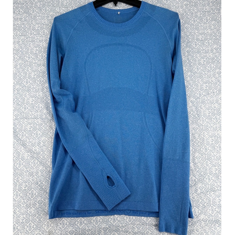 Lululemon Swiftly Tech Long Sleeve 2.0 Blue Heathered Thumbhole Top Size 10